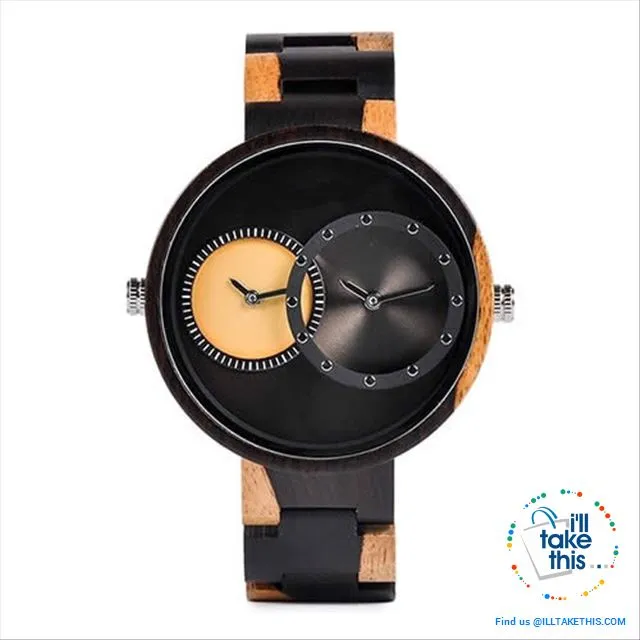 ⌚ Dual time-zoned, Unique Design Ultra-thin Wooden watch, themed to impress.