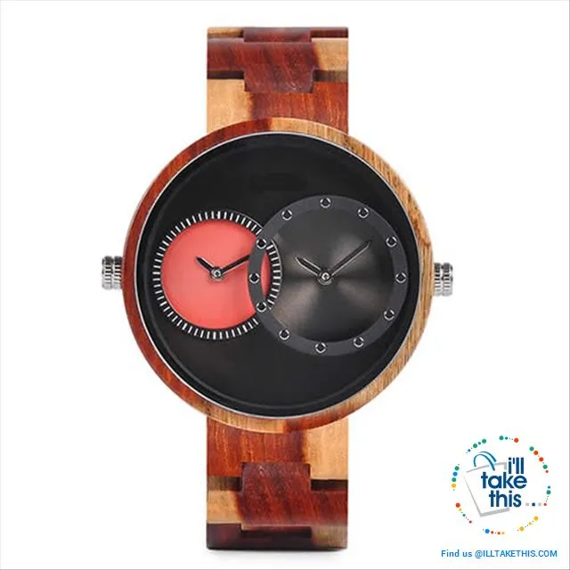 ⌚ Dual time-zoned, Unique Design Ultra-thin Wooden watch, themed to impress.