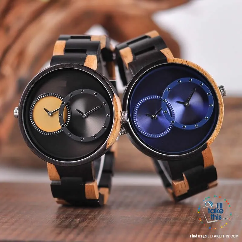 ⌚ Dual time-zoned, Unique Design Ultra-thin Wooden watch, themed to impress.