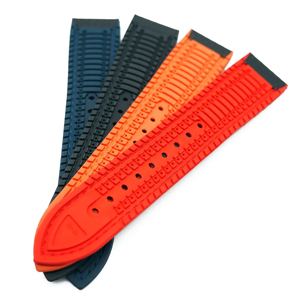 20mm, 22mm, 24mm Black Carbon Fiber Rubber Watch Strap, White Stitching