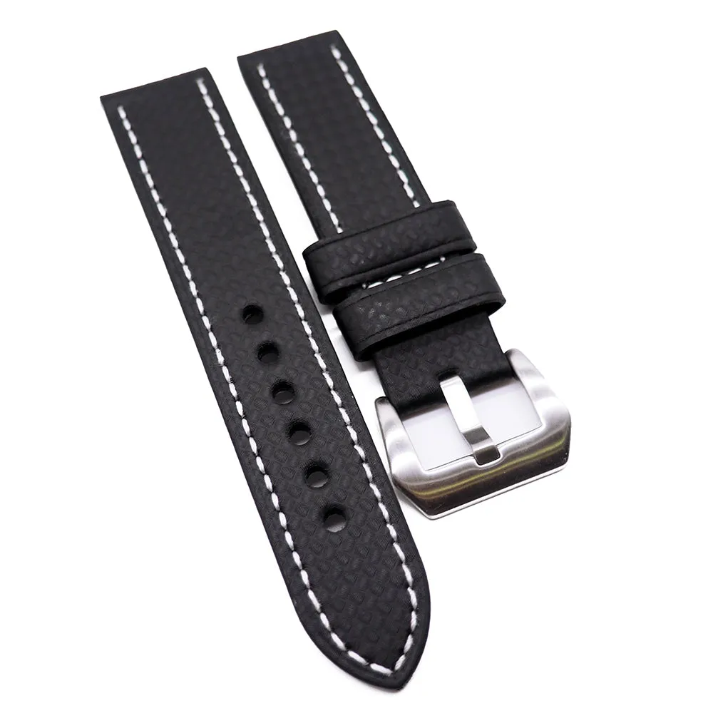 22mm, 26mm Black Carbon Fiber Watch Strap, Red / White / Sky Blue