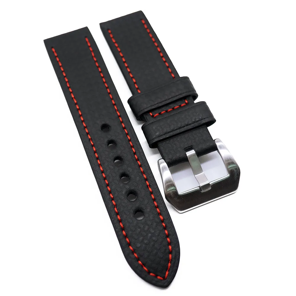 22mm, 26mm Black Carbon Fiber Watch Strap, Red / White / Sky Blue