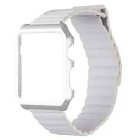 42mm Metal Frame   Magnetic Soft Band for Apple Watch 42mm 3/2/1 - Silver/White
