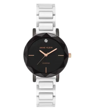 Anne Klein Diamond Black Dial White Ceramic Ladies Watch 3365GYWT