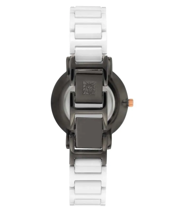 Anne Klein Diamond Black Dial White Ceramic Ladies Watch 3365GYWT