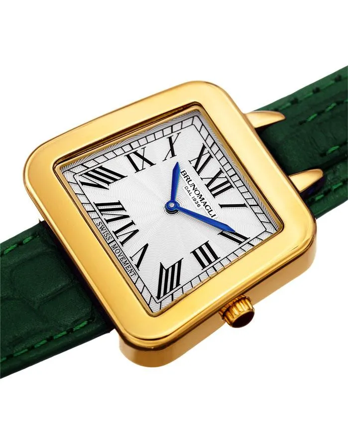 Bruno Magli Womens Emma Gold-Tone Signature - Embossed Leather Strap - Green
