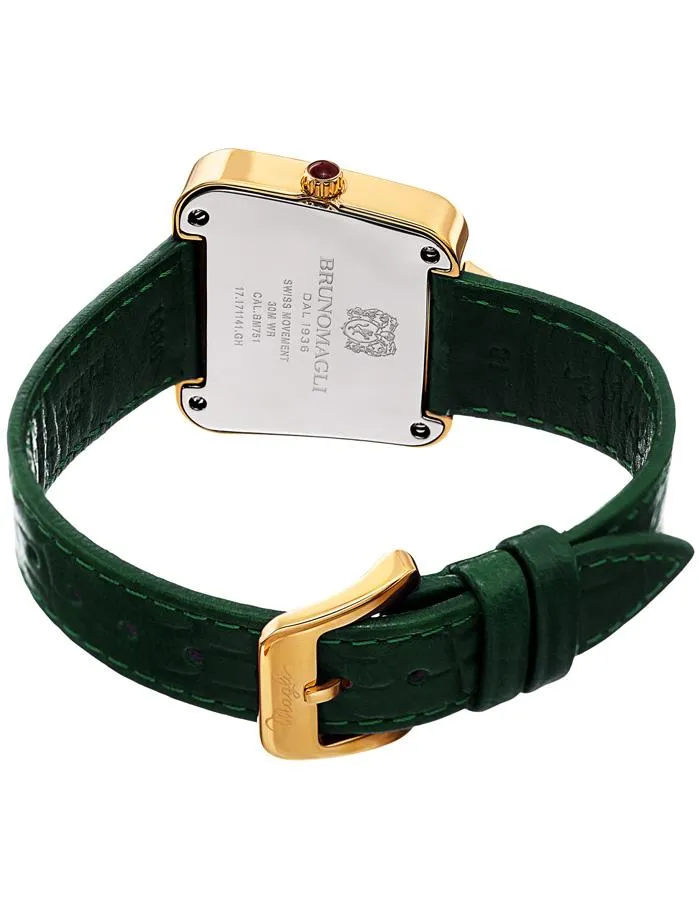 Bruno Magli Womens Emma Gold-Tone Signature - Embossed Leather Strap - Green