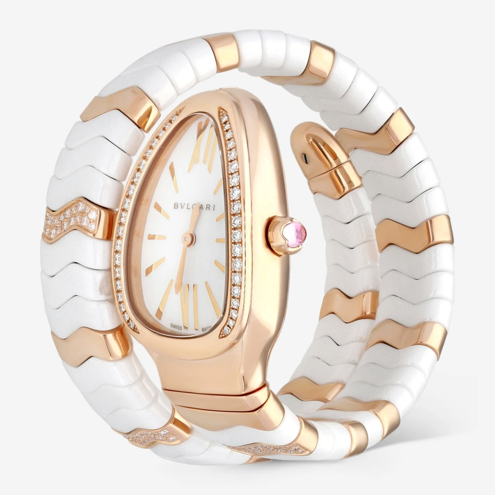 Bulgari Serpenti Spiga 18k Rose Gold Diamond 35mm Quartz Ladies Watch 102202