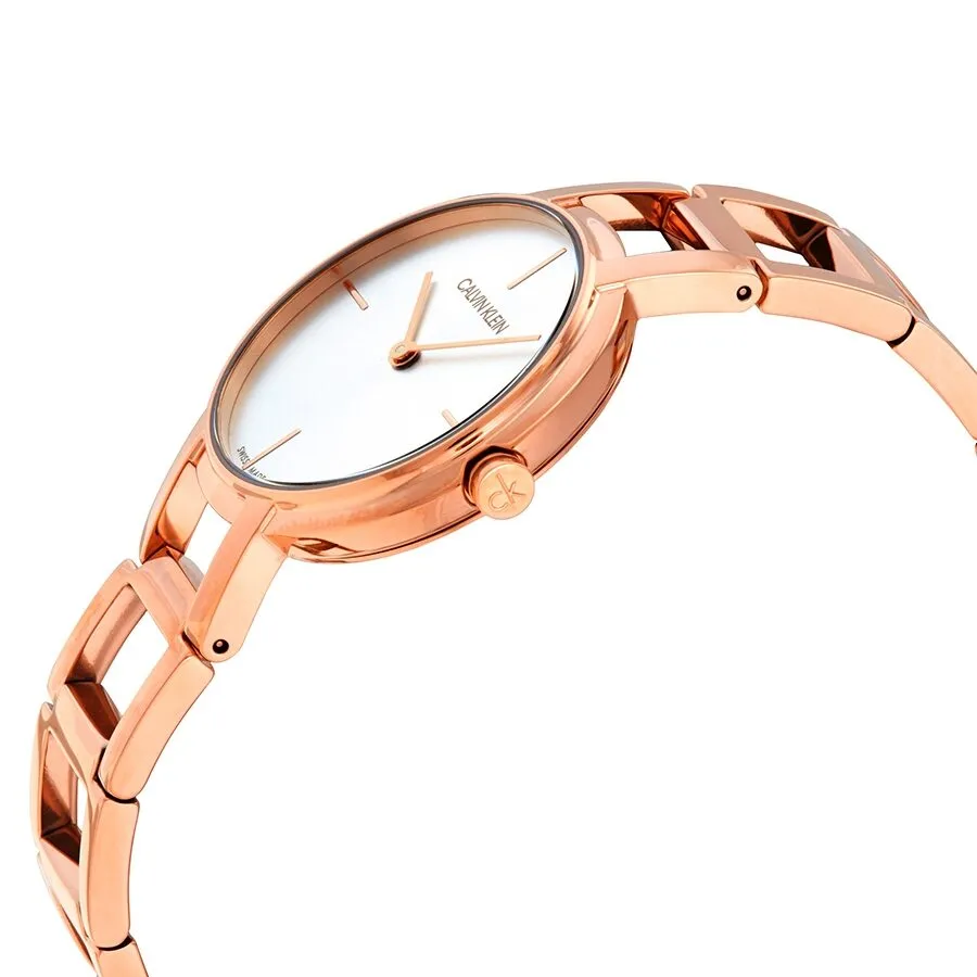 Calvin Klein Cheers Silver Dial Rose Gold PVD Ladies Watch K8N23646