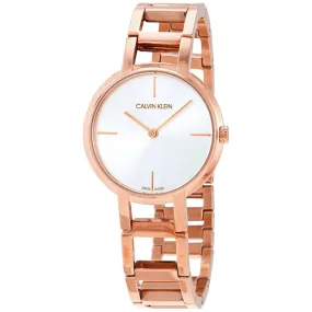 Calvin Klein Cheers Silver Dial Rose Gold PVD Ladies Watch K8N23646