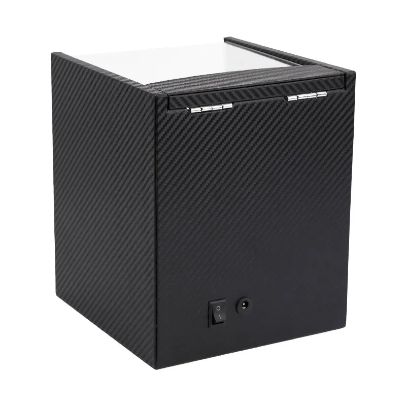 Carbon Fiber Watch Winder with Drawer for 2 Watches