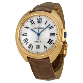 Cartier Cle Automatic Silver Flinque Dial 18kt Rose Gold Men's Watch WGCL0004