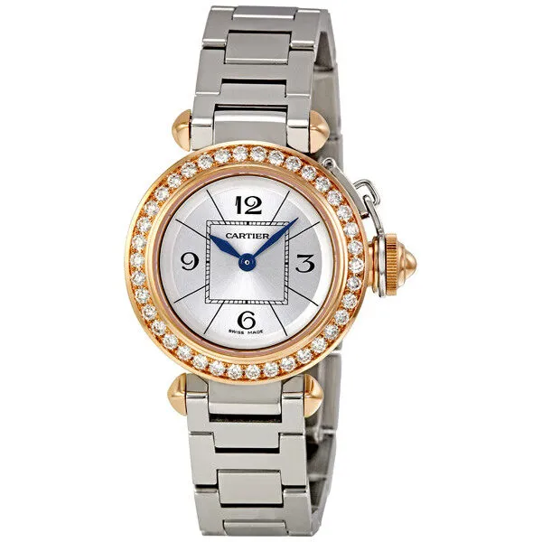 Cartier Miss Pasha Silver Dial Diamond Bezel Ladies Watch WJ124021
