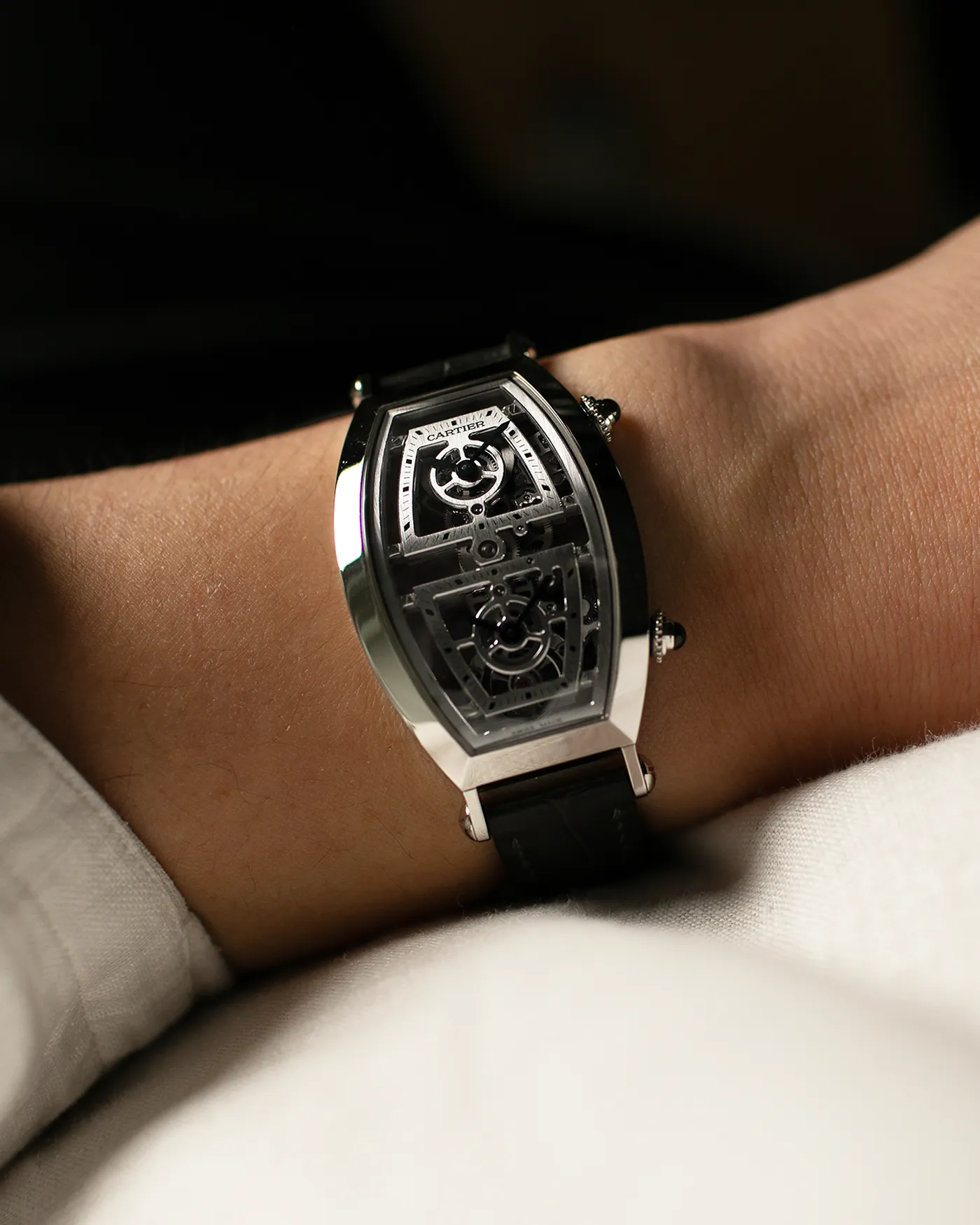 Cartier Privé Tonneau Skeleton Dual Time Platinum