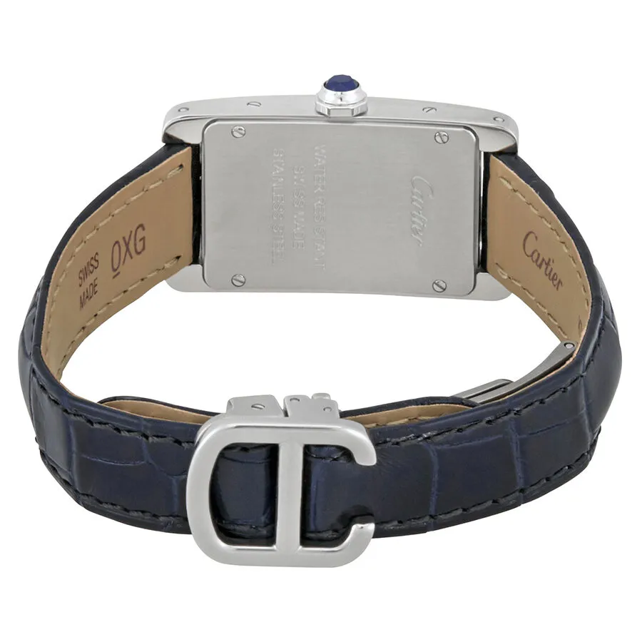 Cartier Tank Americaine Silver Dial Navy Leather Ladies Watch WSTA0016