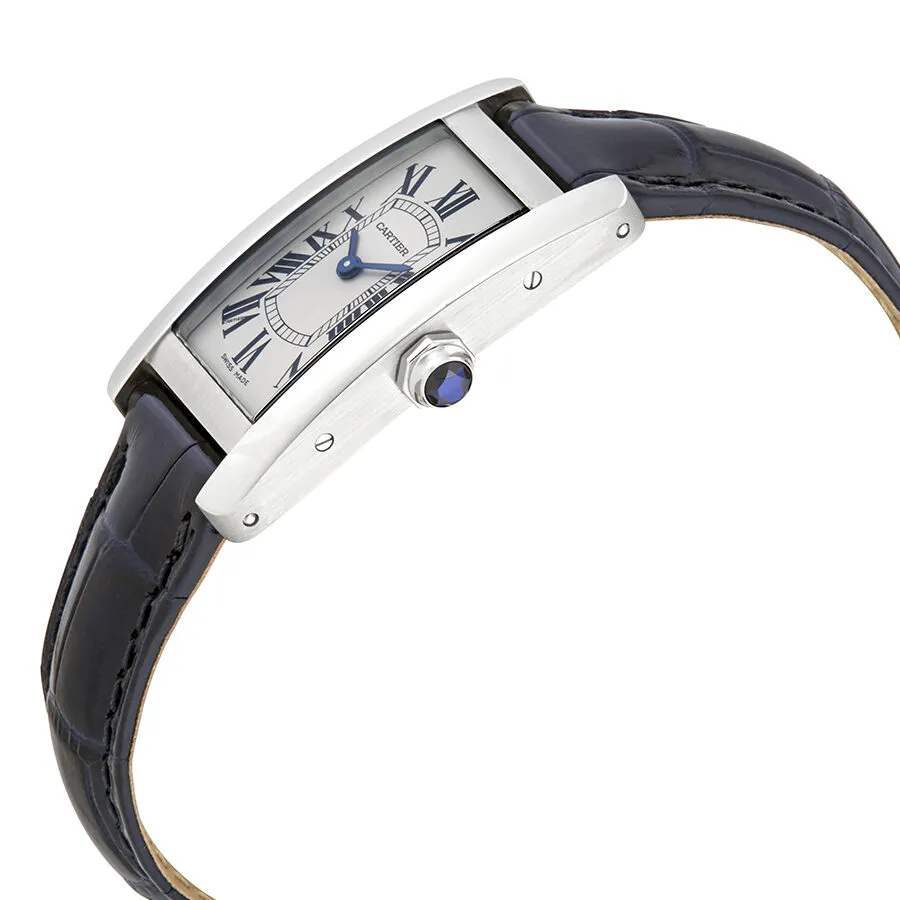 Cartier Tank Americaine Silver Dial Navy Leather Ladies Watch WSTA0016