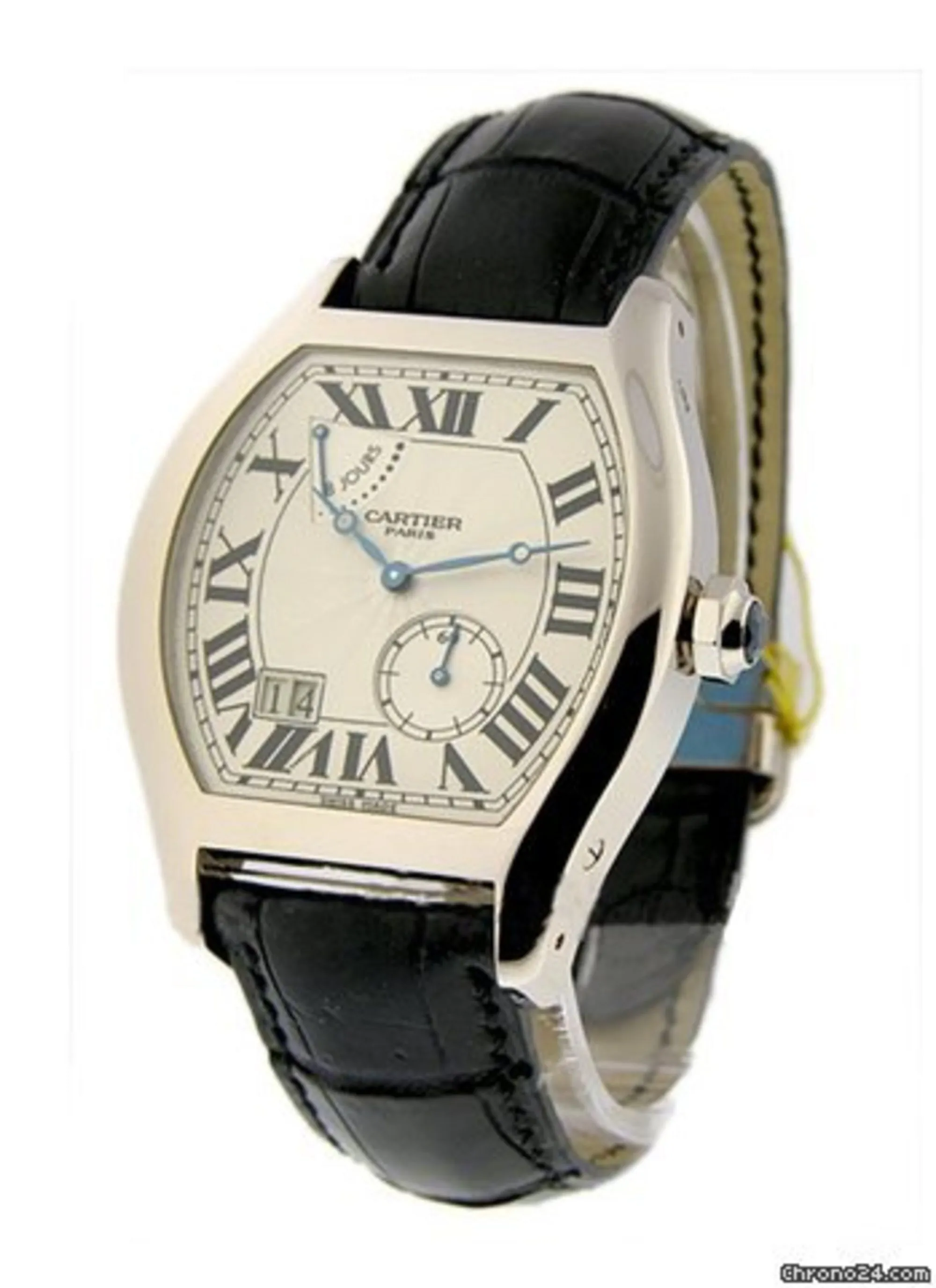 Cartier Tortue XL Silver Guilloche Dial Men's 18 Carat White Gold Watch W1545951