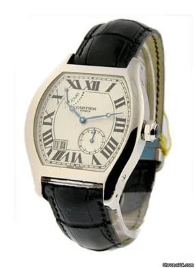 Cartier Tortue XL Silver Guilloche Dial Men's 18 Carat White Gold Watch W1545951