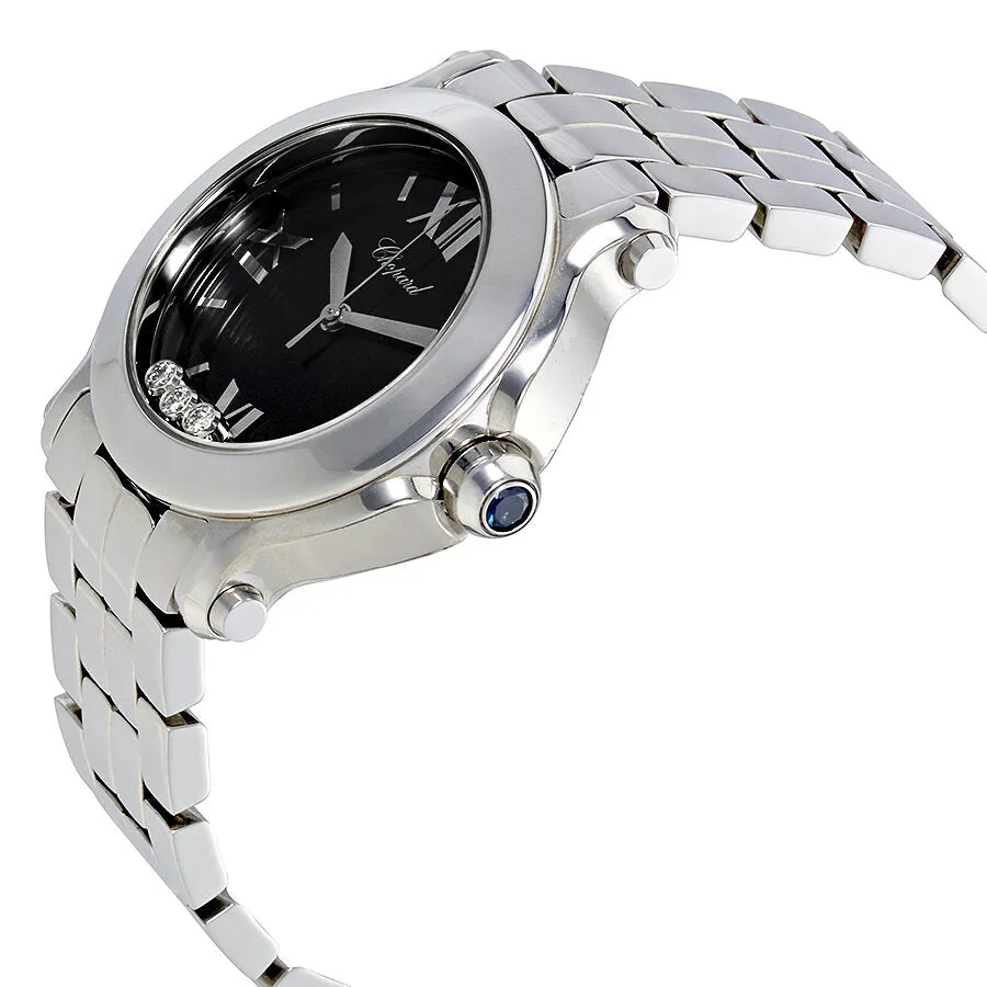 Chopard Happy Sport Black Dial with Three Floating Diamonds Ladies Watch 278477-3014