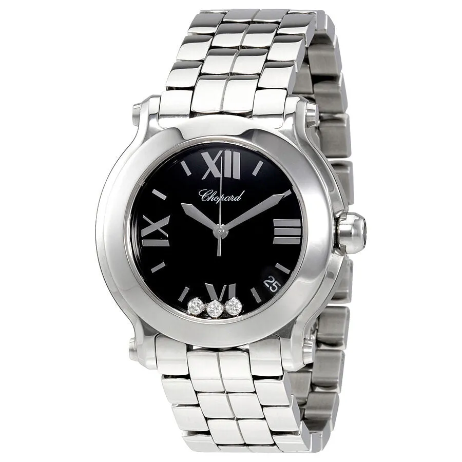 Chopard Happy Sport Black Dial with Three Floating Diamonds Ladies Watch 278477-3014