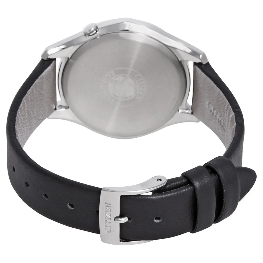 Citizen Modena Black Dial Black Leather Ladies Watch EM0591-01E