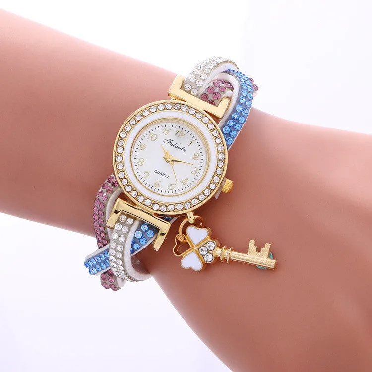 Colorful Crystal Twist Strap Key Watch