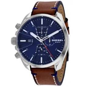 Diesel DZ4470 47mm Brown Leather Band Steel Case Quartz Blue Dial Analog Men Watches