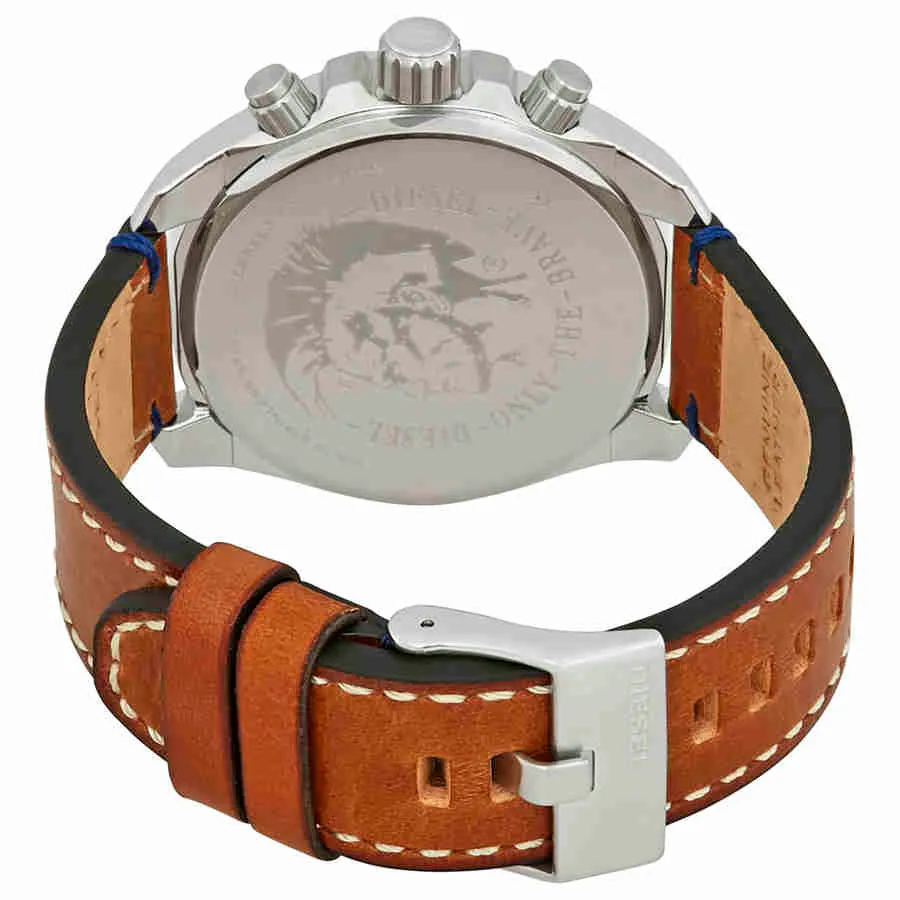 Diesel DZ4470 47mm Brown Leather Band Steel Case Quartz Blue Dial Analog Men Watches