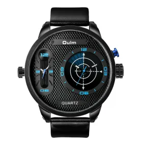 Dual time zone large dial luminous leather watch W22HP83221B