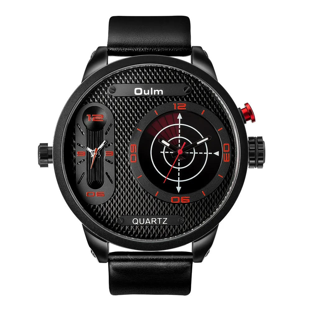 Dual time zone large dial luminous leather watch W22HP83221B