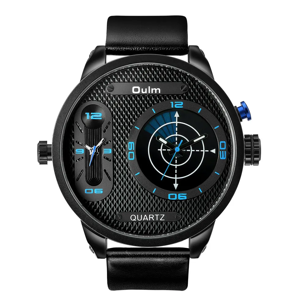Dual time zone large dial luminous leather watch W22HP83221B