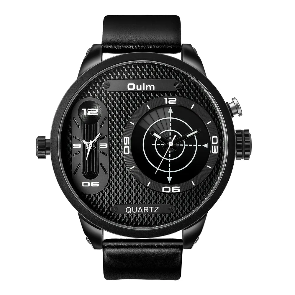 Dual time zone large dial luminous leather watch W22HP83221B