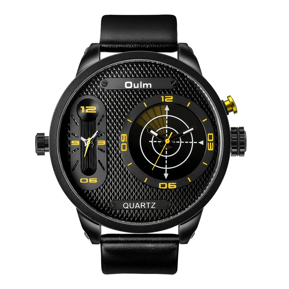 Dual time zone large dial luminous leather watch W22HP83221B