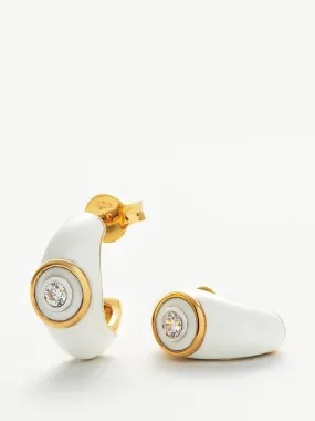 Enamel and stone dome hoop earrings in off-white