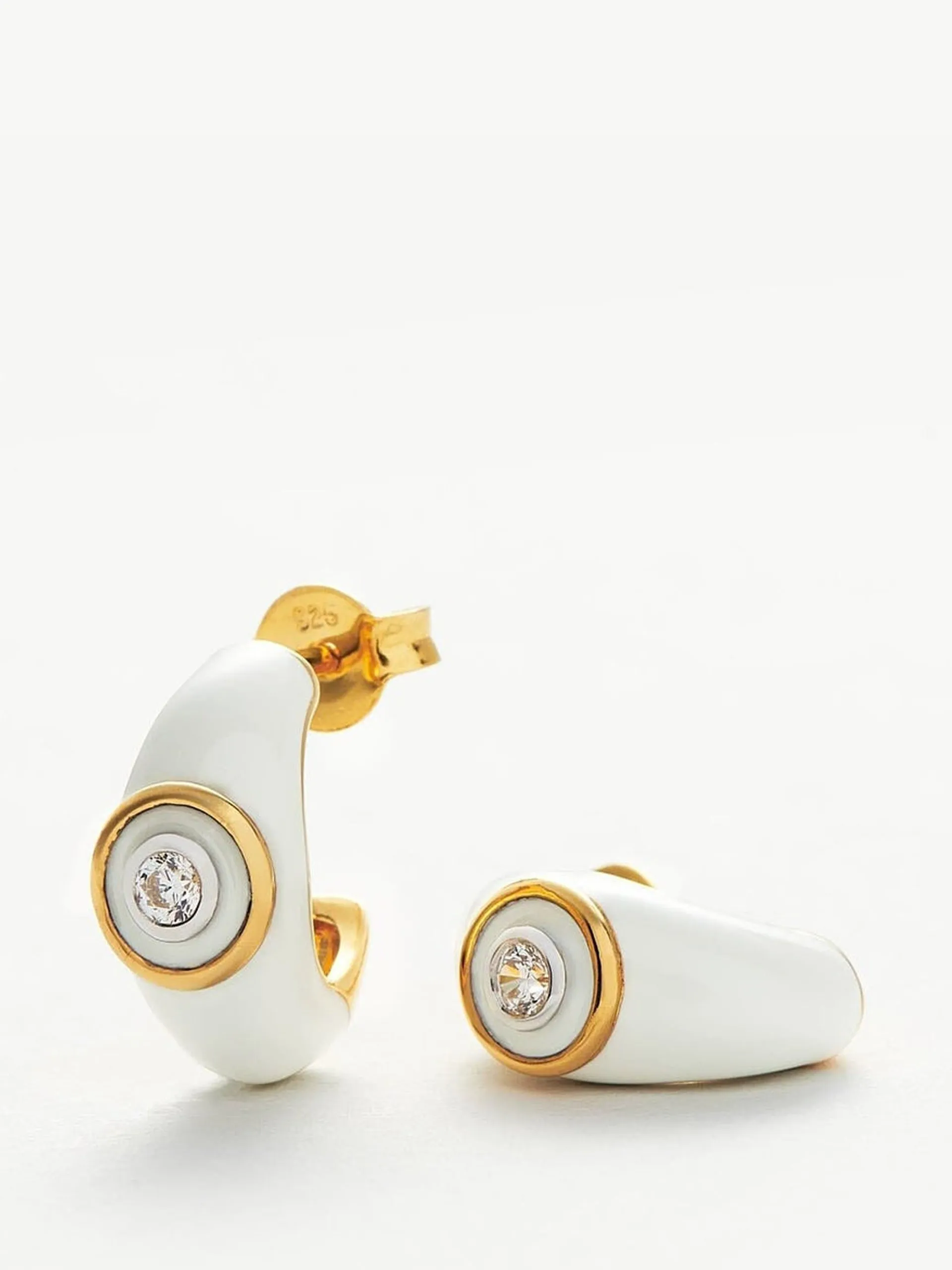 Enamel and stone dome hoop earrings in off-white