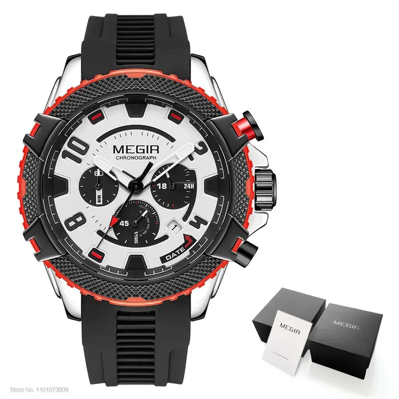 Fashion Watch for Men Orange Silicone Strap Sport Chronograph Quartz Wristwatch