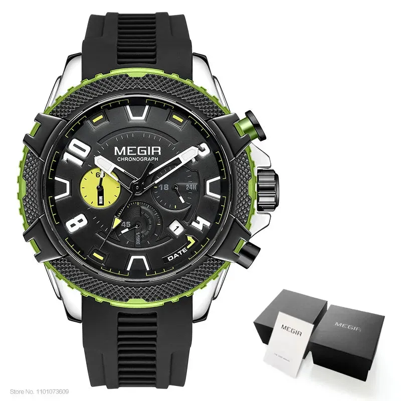 Fashion Watch for Men Orange Silicone Strap Sport Chronograph Quartz Wristwatch