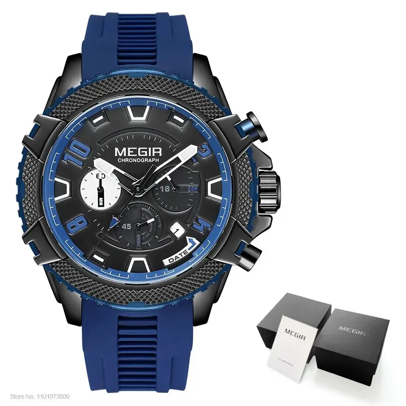 Fashion Watch for Men Orange Silicone Strap Sport Chronograph Quartz Wristwatch