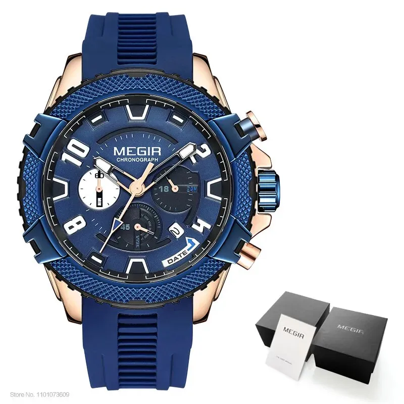 Fashion Watch for Men Orange Silicone Strap Sport Chronograph Quartz Wristwatch