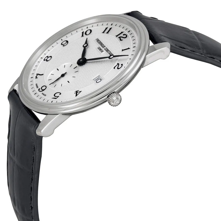 Frederique Constant Slim Line Silver Guilloche Black Leather Men's Watch 245AS4S6 FC-245AS4S6