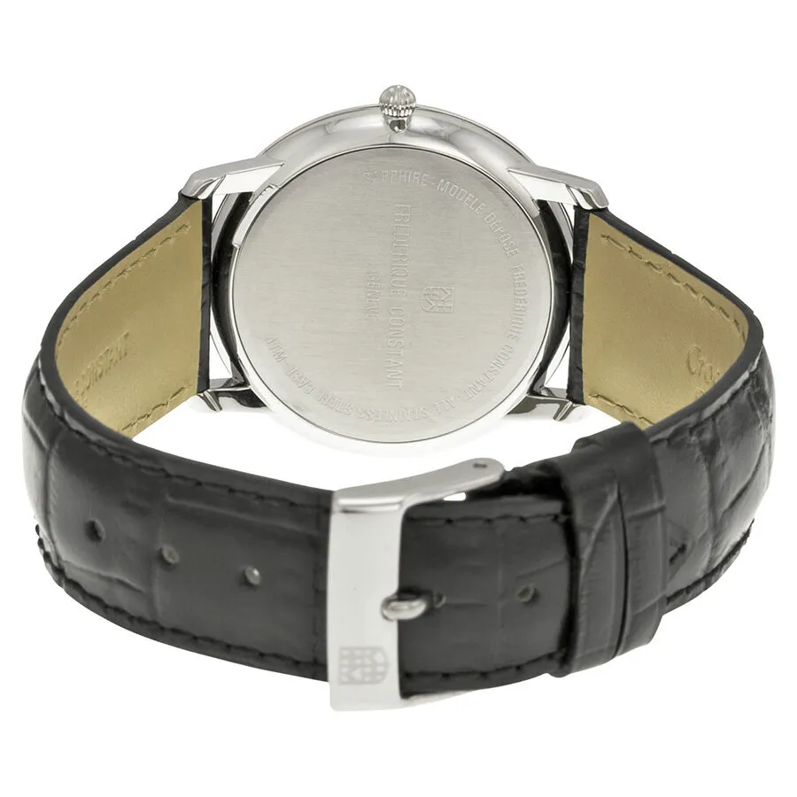 Frederique Constant Slim Line Silver Guilloche Black Leather Men's Watch 245AS4S6 FC-245AS4S6
