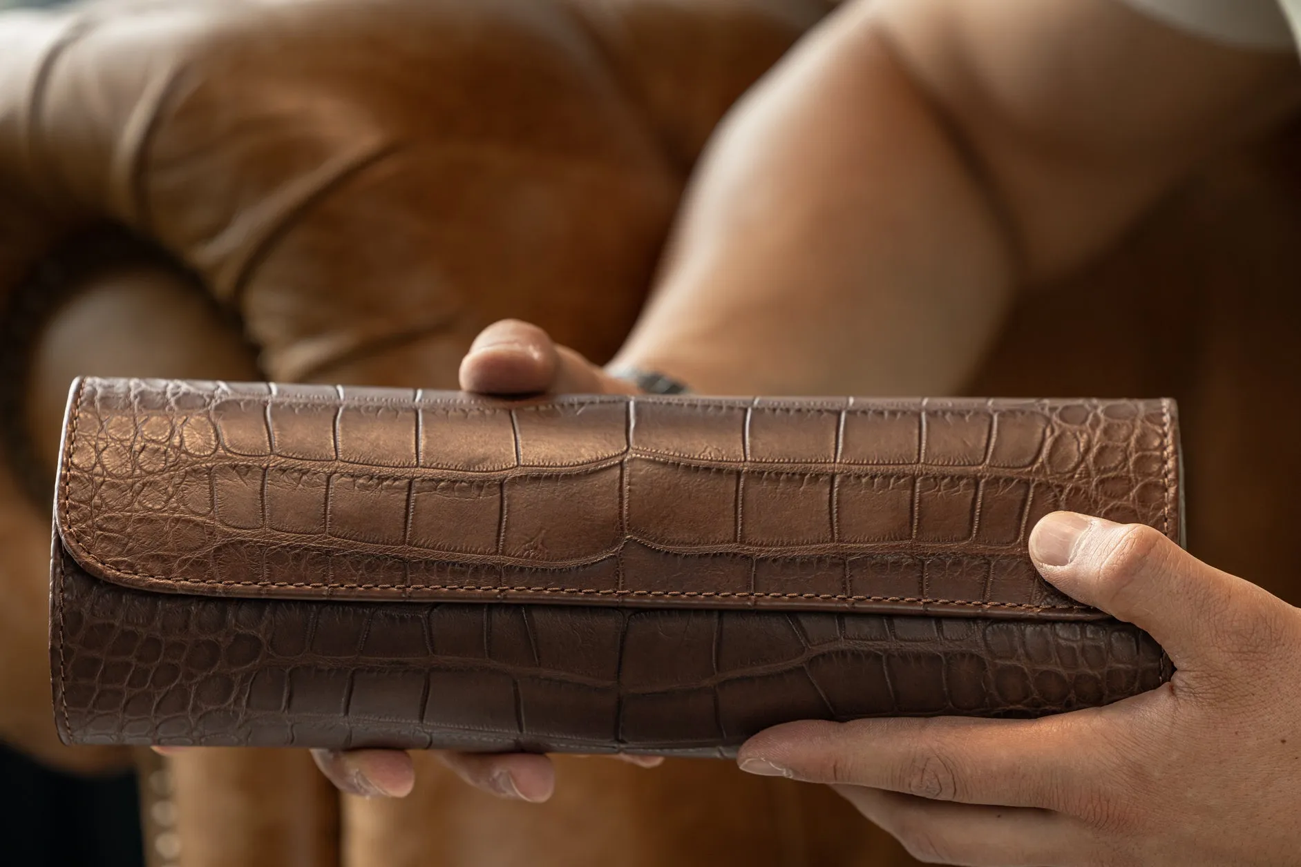 Galata Watch Roll - Alligator Brown For 4 Watches
