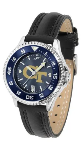 Georgia Tech Yellow Jackets Ladies Competitor Ano Poly/Leather Band Watch w/ Colored Bezel