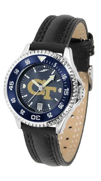 Georgia Tech Yellow Jackets Ladies Competitor Ano Poly/Leather Band Watch w/ Colored Bezel