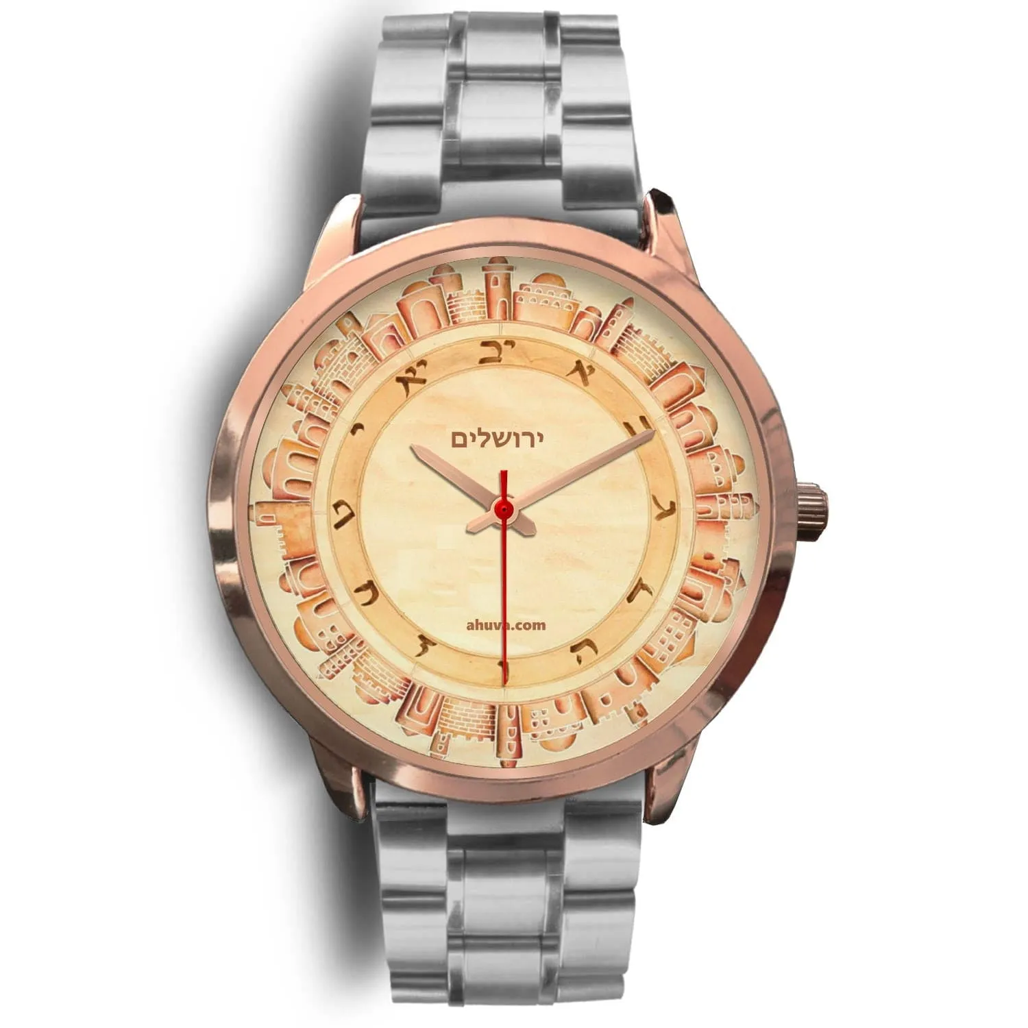 Hebrew Wristwatch Jerusalem Art - Rose Gold