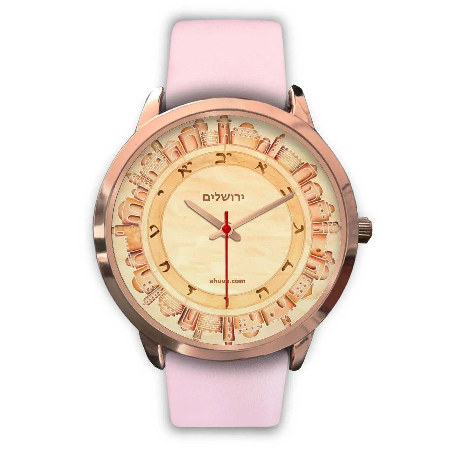 Hebrew Wristwatch Jerusalem Art - Rose Gold