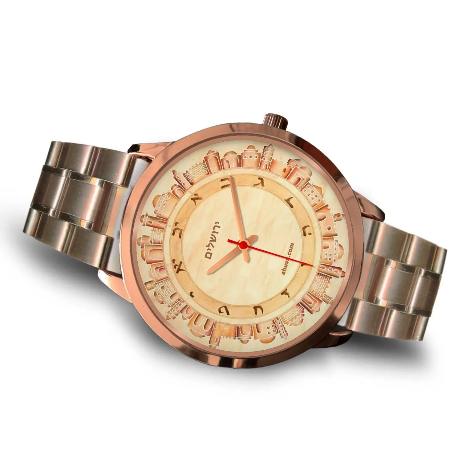 Hebrew Wristwatch Jerusalem Art - Rose Gold