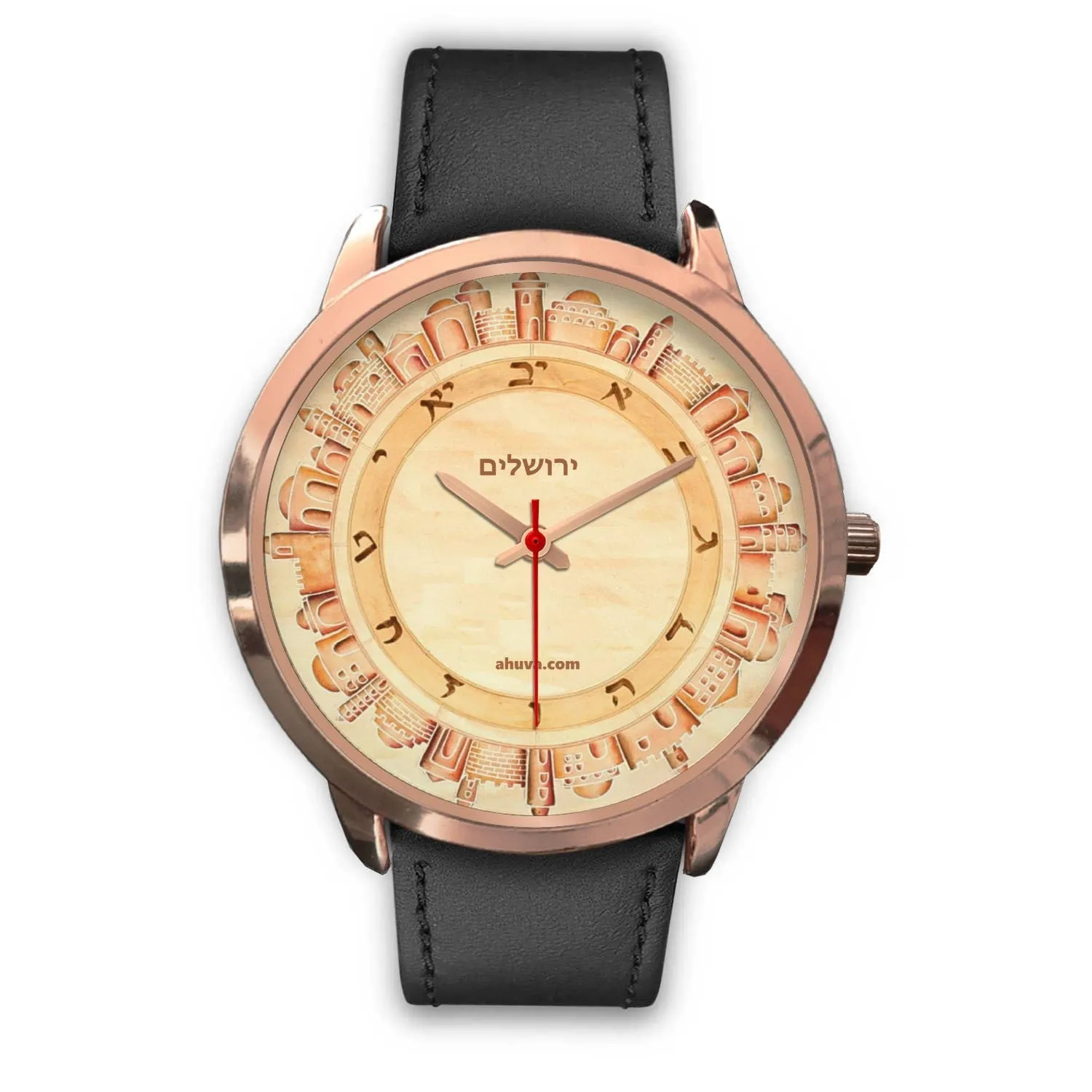 Hebrew Wristwatch Jerusalem Art - Rose Gold