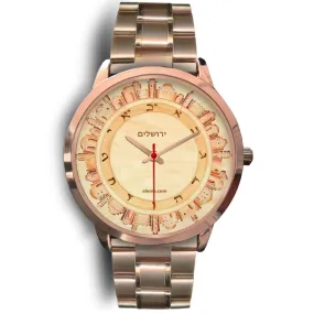 Hebrew Wristwatch Jerusalem Art - Rose Gold