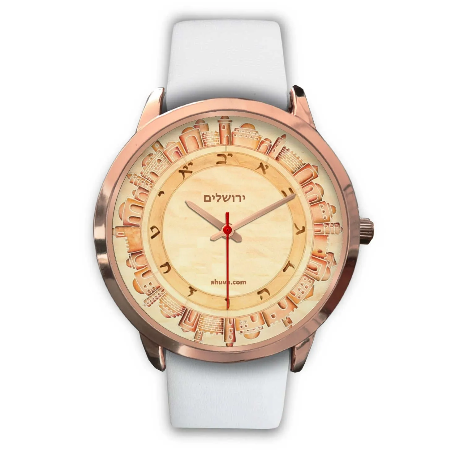 Hebrew Wristwatch Jerusalem Art - Rose Gold